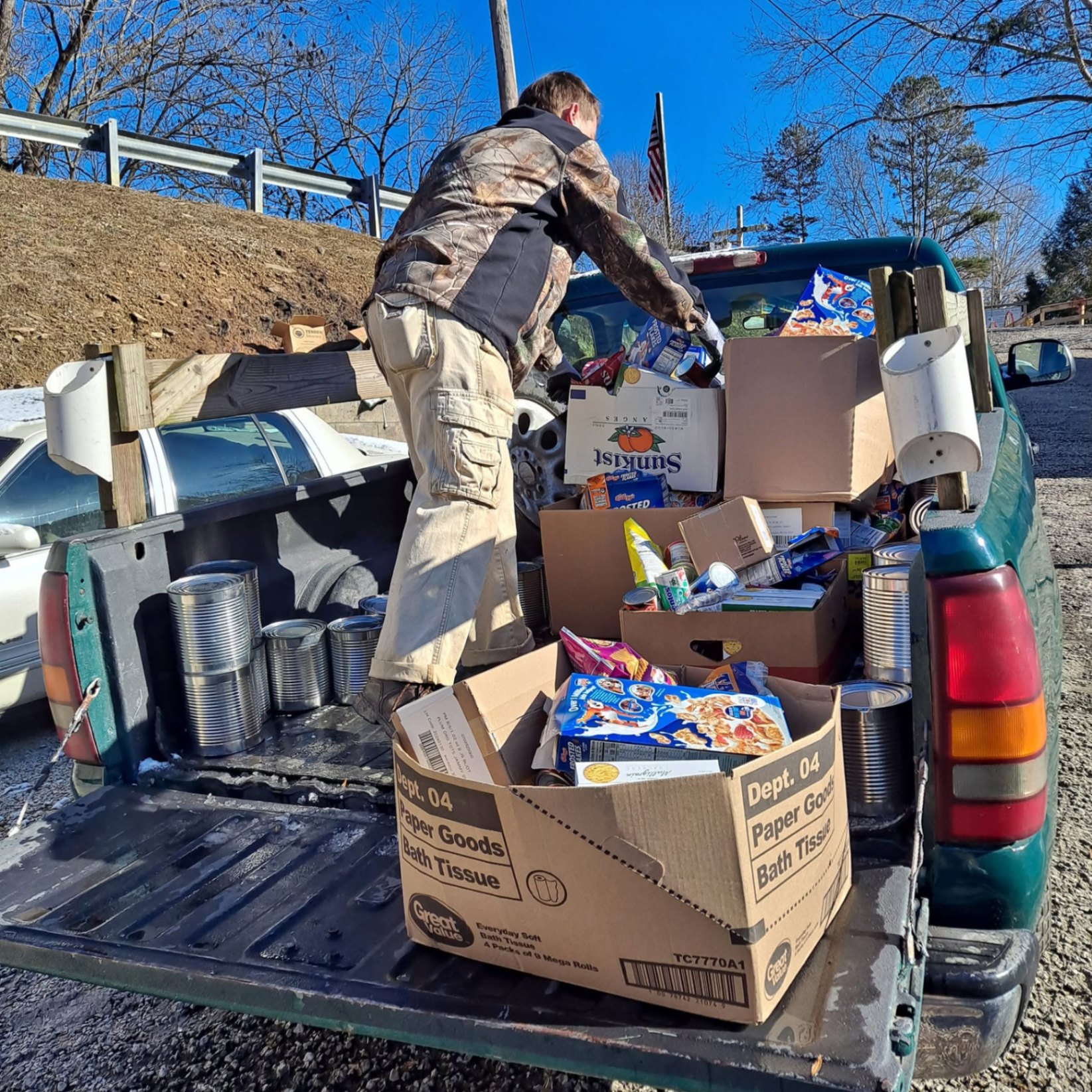 Pastor Pete loading his truck with food and supplies for Eastern Kentucky families
